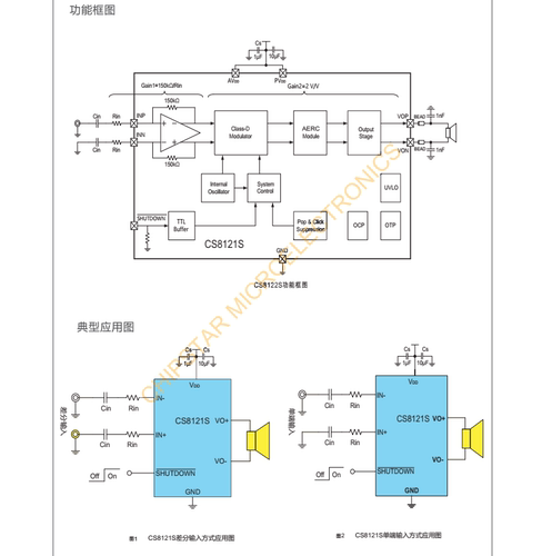 CS8121S芯片是无滤波器D类音频功放IC，具有过流保护的特征 - 图2