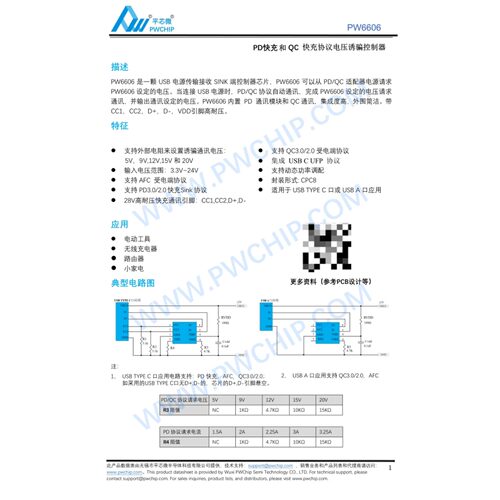 PD/QC快充诱骗模块PW6606快充电压诱骗芯片可选5V,9V,12V,15V,20V - 图2