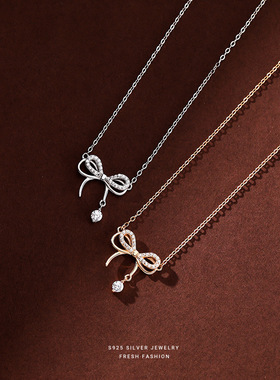 999纯银蝶梦灵动蝴蝶结项链礼物