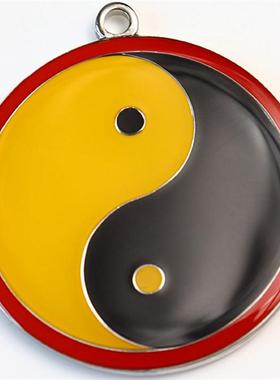 黄铜双面太极八卦吊坠3.6公分江氏版黄红蓝绿黑边太极图挂件钥匙