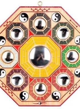彩绘版九宫八卦太极阴阳雨水钻款桃木工艺品摆件实木风桃木八卦镜
