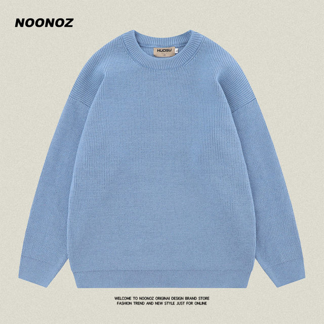 Solid color sweater pullover round neck trendy brand loose NOONOZ