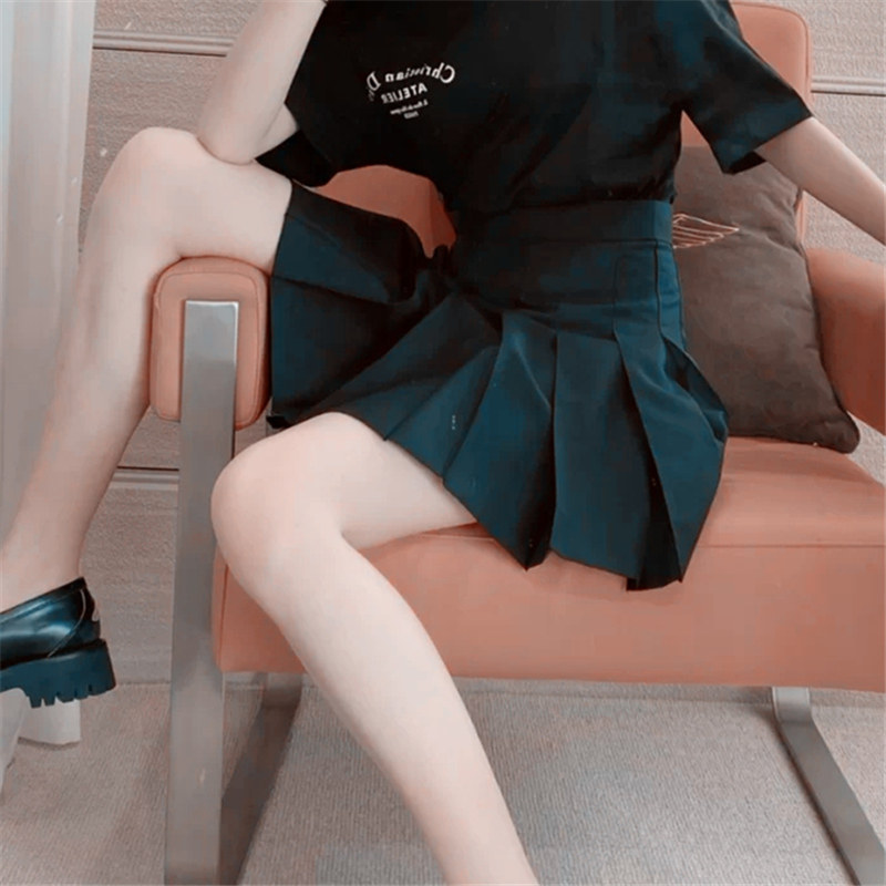 百褶春秋高腰a字裙显瘦西装半身裙 简位半身裙