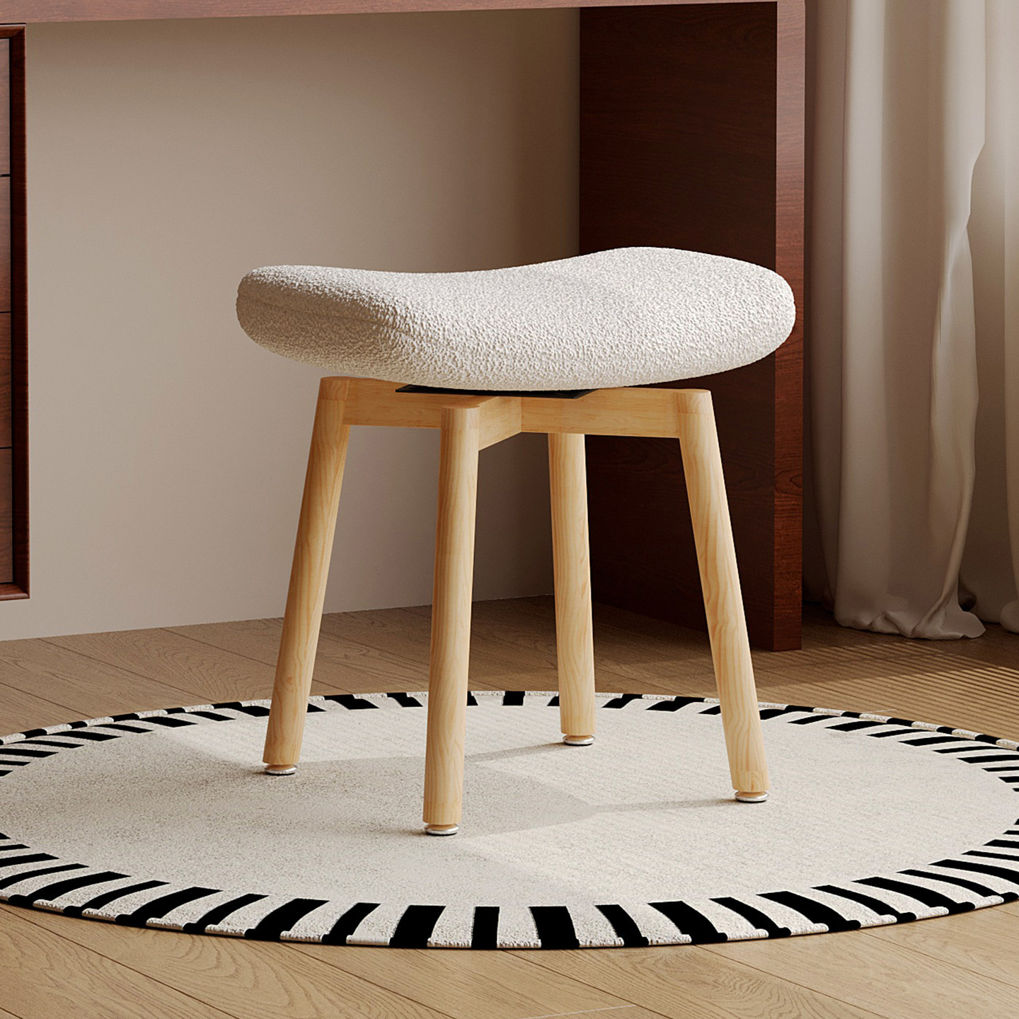 可旋转实木梳妆凳女生卧室奶油风梳妆台椅子高颜值不占空间马鞍凳,淘宝优惠券,粉丝福利购,淘宝优惠卷