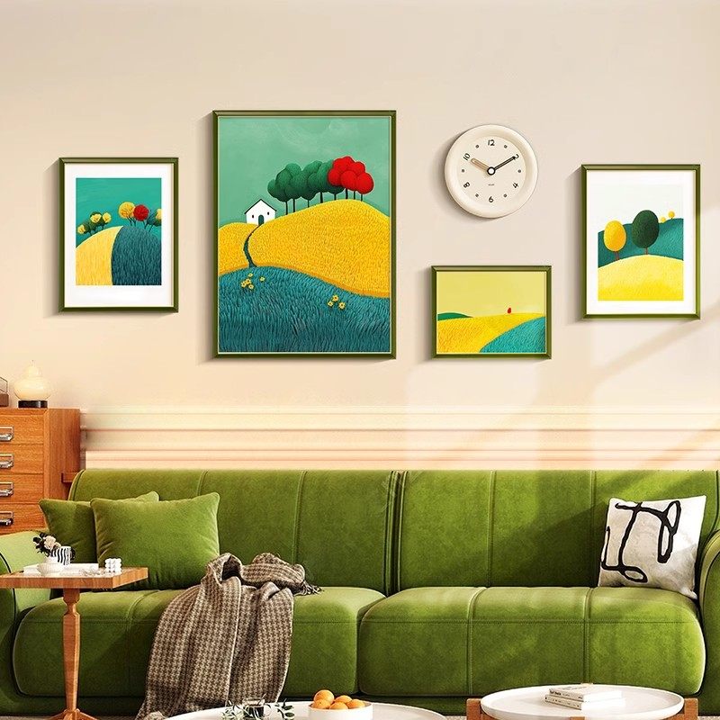 小清新原木风客厅装饰画沙发背景墙挂画现代轻奢绿色壁画风景画,淘宝优惠券,粉丝福利购,淘宝优惠卷