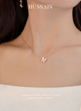 新品赫生纯银项链蝴蝶白贝母吊坠