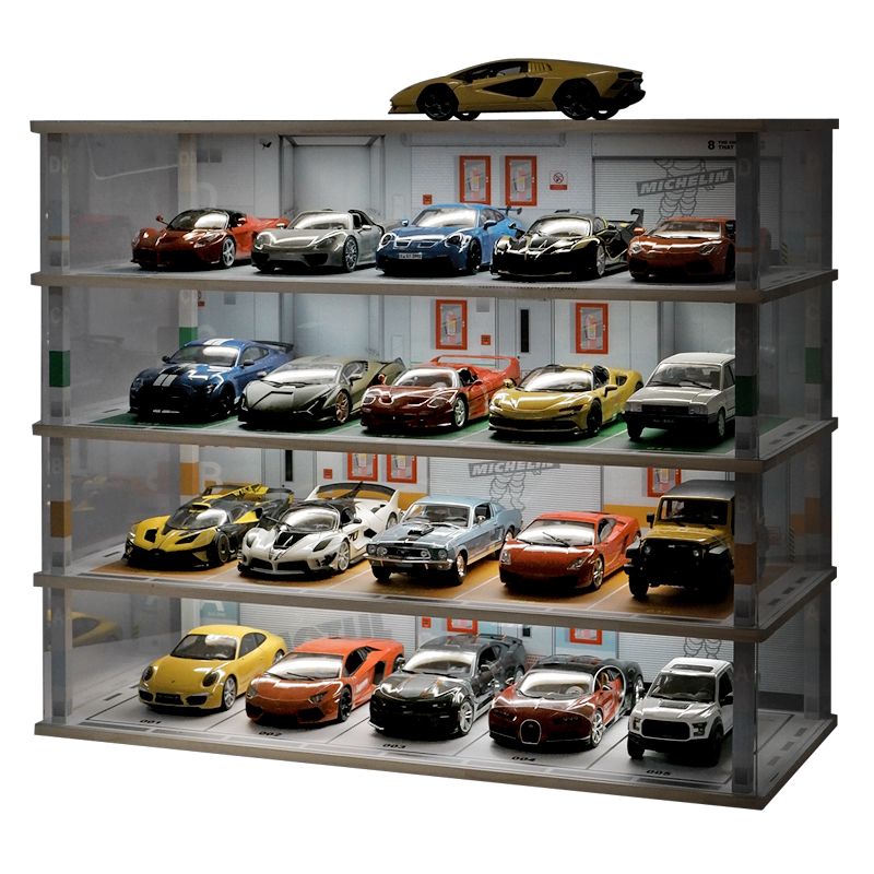 1:18玩具汽车模型收纳架展示柜儿童停车场车库场景车模防尘柜收藏-图0