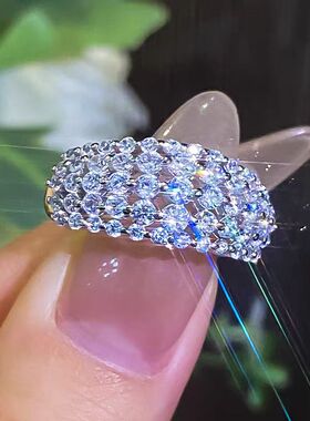 D色莫桑石5排满钻戒指简约