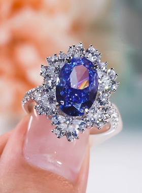 银镀金繁花蓝宝石戒指