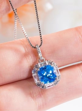 进口D色莫桑石海蓝宝石锁骨链