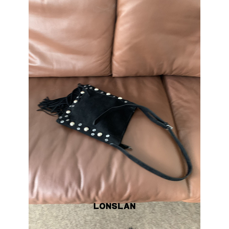 Lonslan BAG 2025 NEW 复古时尚铆钉流苏设计大容量单肩斜挎包,淘宝优惠券,粉丝福利购,淘宝优惠卷