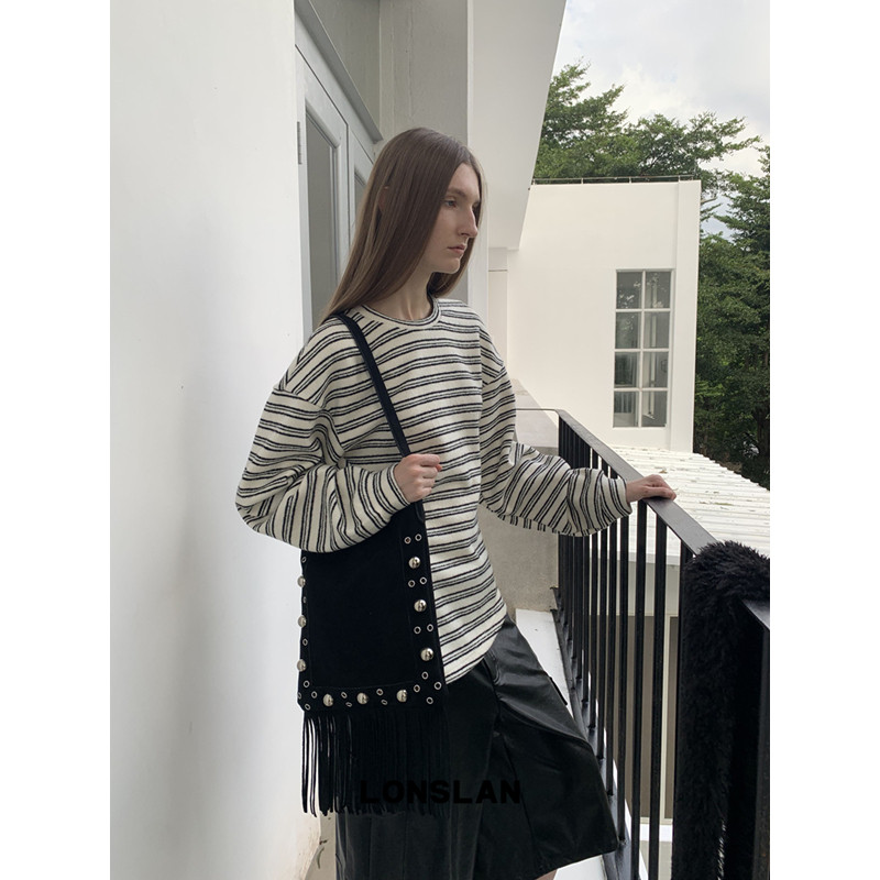 Lonslan BAG 2025 NEW 复古时尚铆钉流苏设计大容量单肩斜挎包,淘宝优惠券,粉丝福利购,淘宝优惠卷