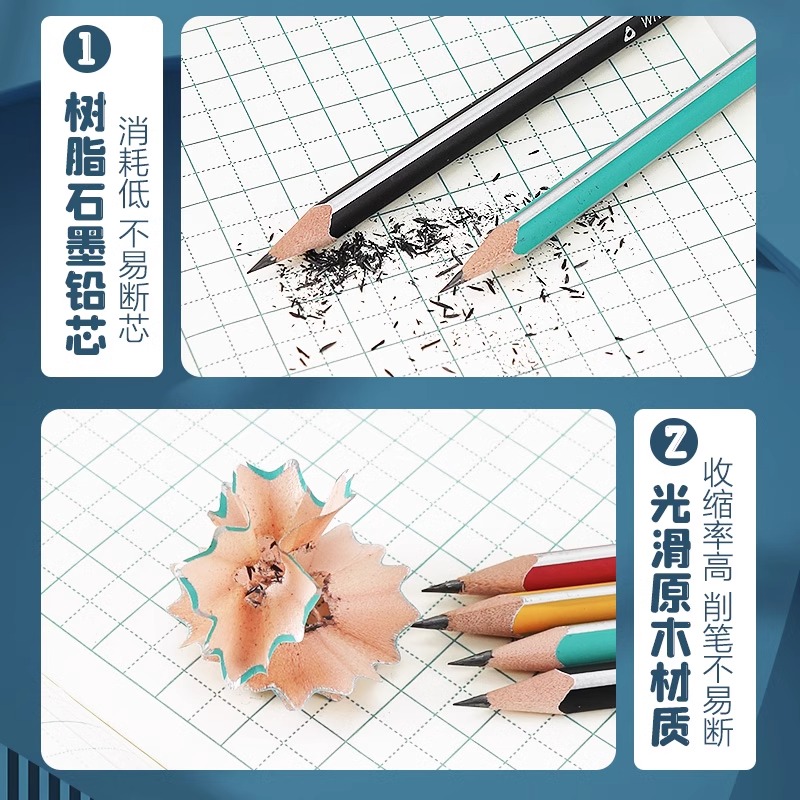 得力铅笔学生专用小学生一年级带橡皮头儿童2比三角杆2b六角杆hb袋桶装二年级幼儿园初学者hb原木彩杆色考试