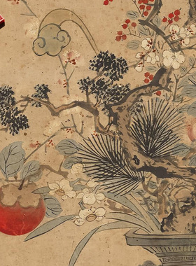 明代名家边文进岁朝图国画真迹复