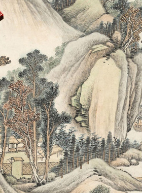 清代永瑢秋寺鸣泉图明清古山水画