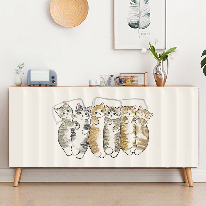 卡通猫咪帘子遮挡杂物柜子防尘帘魔术贴橱柜门帘拉帘置物架遮丑布,淘宝优惠券,粉丝福利购,淘宝优惠卷