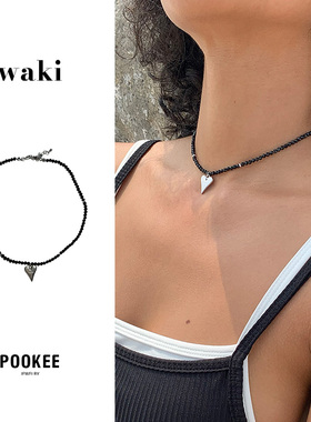 waki黑色爱心项链原创小众