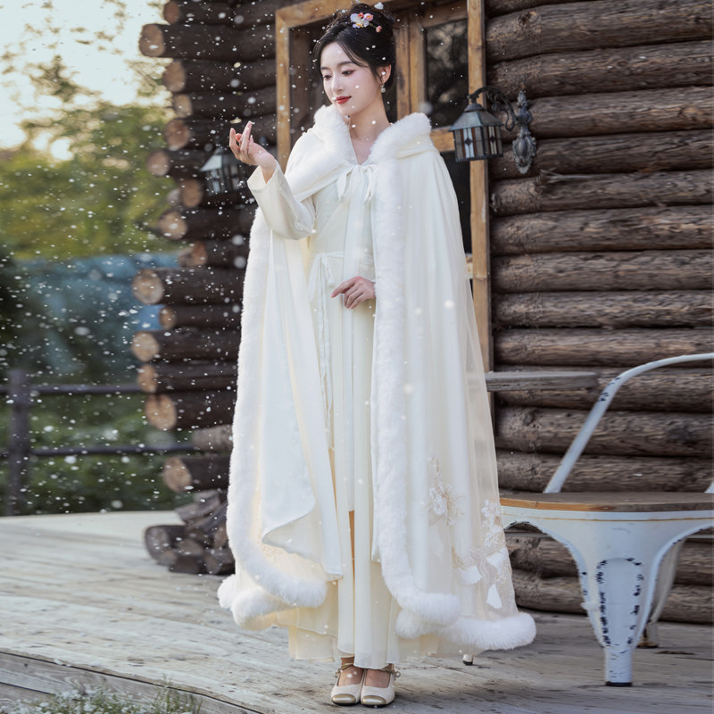 2025年汉服连帽大氅加绒加棉冬季加厚保暖中国风拍照披风斗篷长款,淘宝优惠券,粉丝福利购,淘宝优惠卷