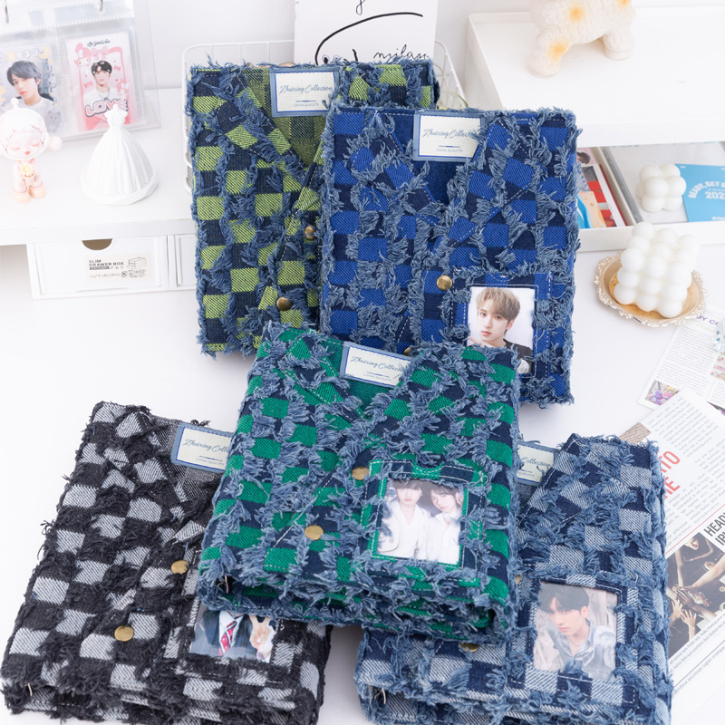 四宫格卡册棋盘格牛仔小卡收纳册拍立得磁吸相册3寸活页加厚内页追星收纳爱豆专辑小卡卡册a6卡册内页 - 图0