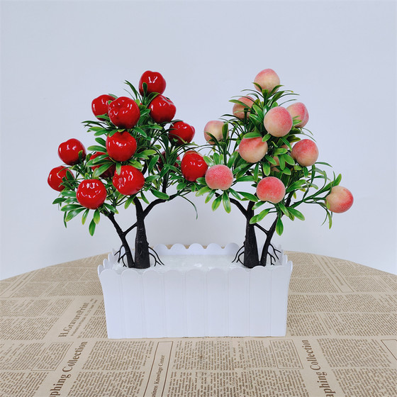 Artificial flowers, artificial flowers, dried flower bonsai, money tree plastic, festive fortune red fruit, dining table, living room, bedroom decoration ornaments