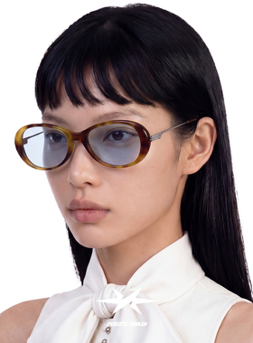PLASTIC BRAIN椭圆复古超轻太阳眼镜素颜女显脸小老钱风金属墨镜