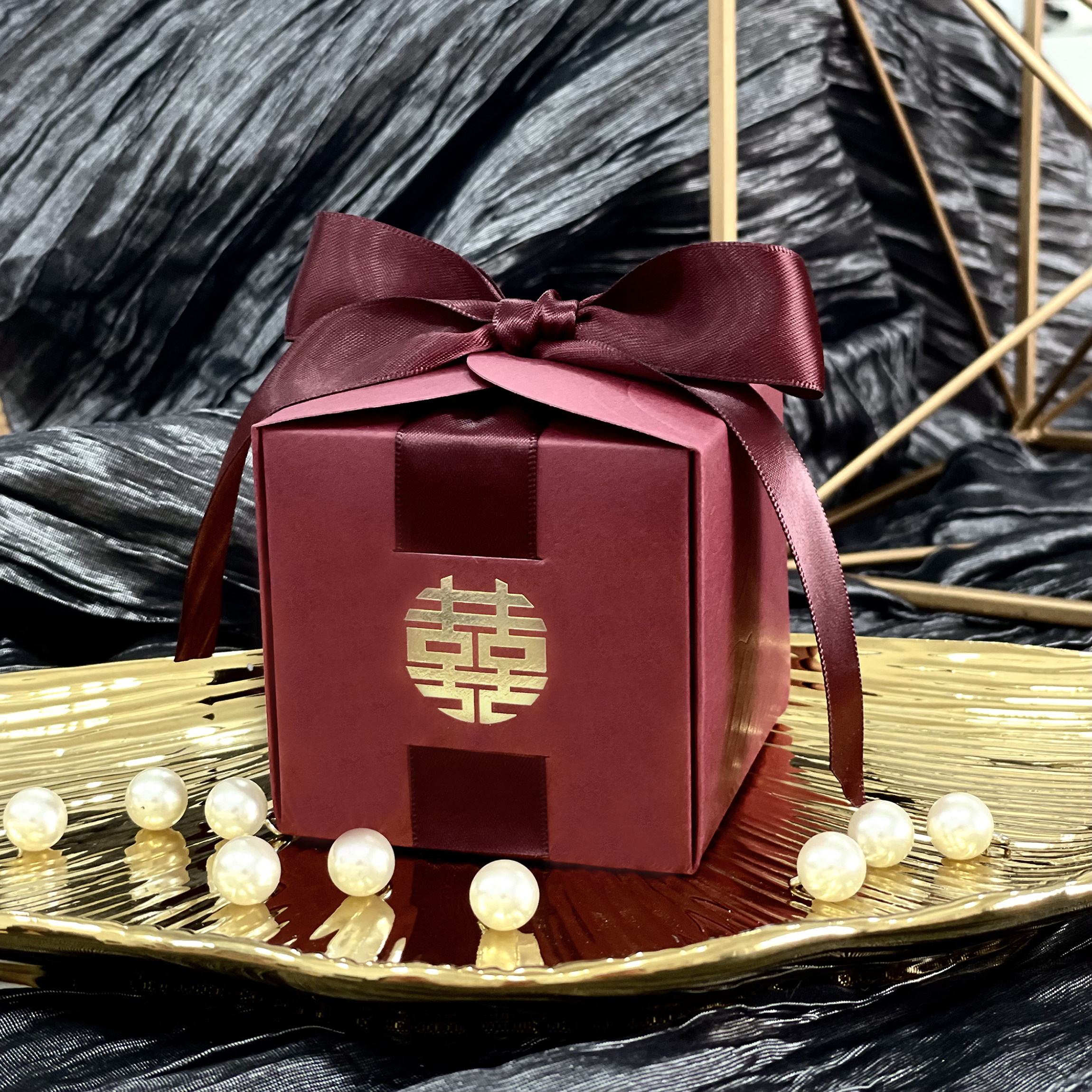 中式婚礼酒红色喜糖盒复古烫金定制结婚喜糖袋高级感丝带纸糖盒,淘宝优惠券,粉丝福利购,淘宝优惠卷