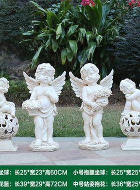 户外园林景观天使人物花缸摆件别墅门店造景装饰玻璃钢丘比特雕塑