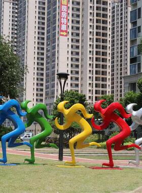 户外公园骑自行车玻璃钢体育篮球跑步踢足球运动人物雕塑儿童摆件