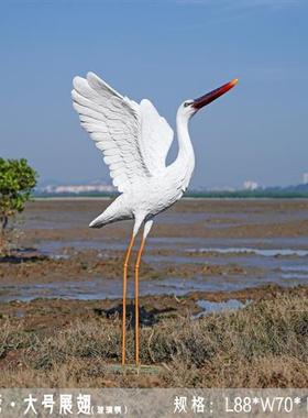 室外仿真仙鹤雕塑水景池塘白鹤装饰假山花园售楼部玻璃钢白鹭摆件