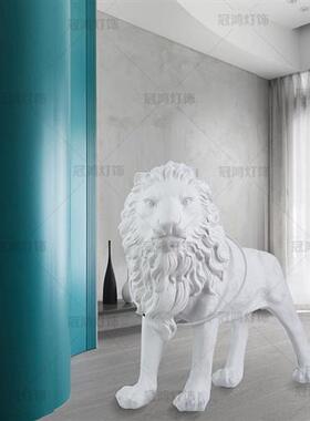 北欧风格玻璃钢狮子雕塑灯饰落地摆件商城客厅大型树脂动物装饰品