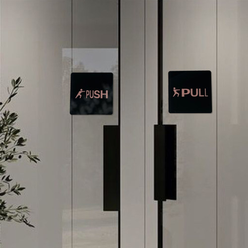 推拉门贴奶茶店酒店玻璃门创意时尚个性定制正方形办公室INS轻奢莫兰迪色PUSH文字马卡龙色亚克力标识牌厂家 - 图1