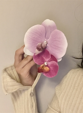 湿雾鸢尾蓝~蝴蝶兰抓夹甜美花朵盘发鲨鱼夹后脑勺春夏甜美发抓女