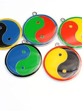 太极八卦吊坠 双面黄铜3.6公分江氏黄红蓝绿黑边太极图挂件钥匙扣