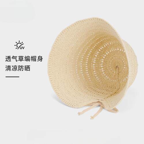 夏季镂空草编渔夫帽女2026新款出游遮阳防晒帽透气水桶帽草帽盆帽 - 图0