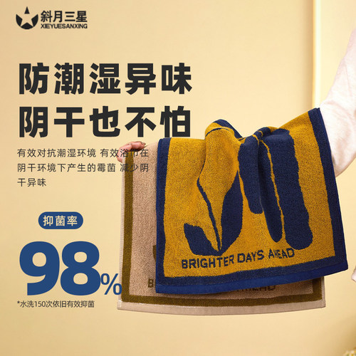 斜月三星纯棉毛巾抗菌毛巾精梳棉吸水柔软成人家用不易掉毛面巾 - 图1