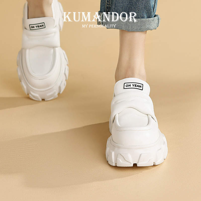 KMD KUMANDOR 新款百搭厚底小白鞋女真皮休闲女鞋松糕底面包鞋