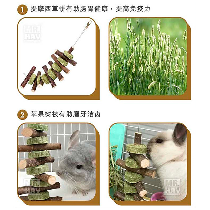 草饼苹果枝磨牙串兔子龙猫豚鼠荷兰猪提摩西草饼咬串枝磨牙棒零食 - 图2