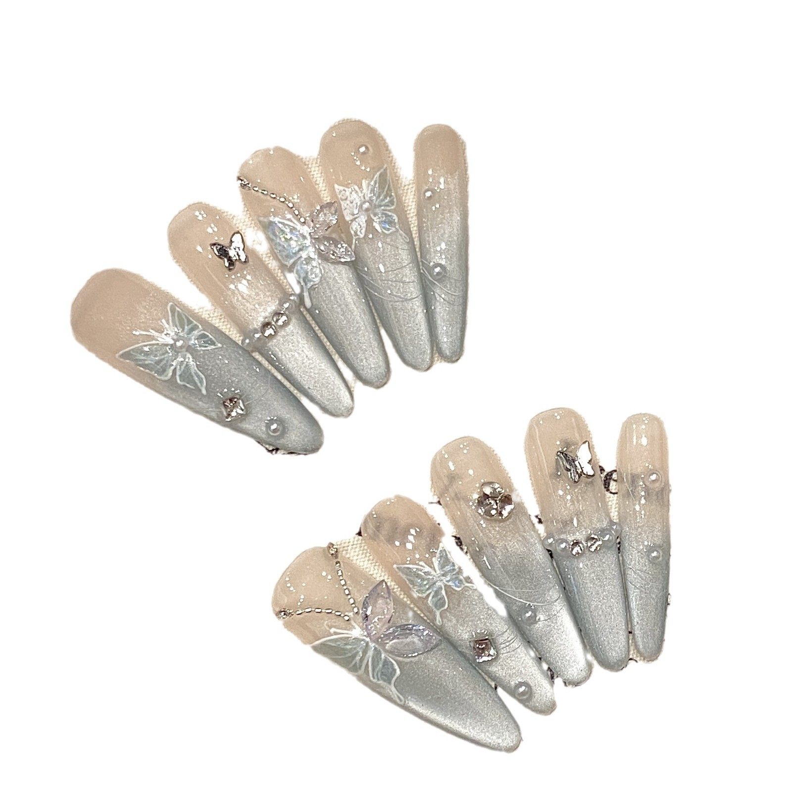 纯手工穿戴甲【薄荷曼波】手工穿戴甲轻奢长款猫眼穿戴式美甲甲片,淘宝优惠券,粉丝福利购,淘宝优惠卷