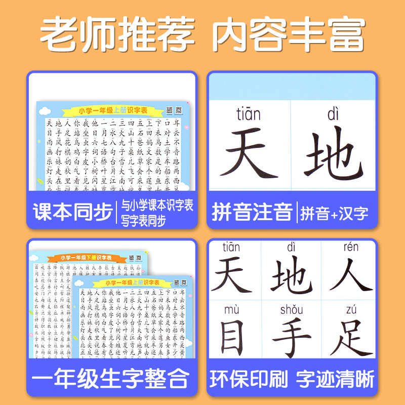 小学生语文一年级二上册下册识字表墙贴人教版认字生字表挂图卡片 - 图1