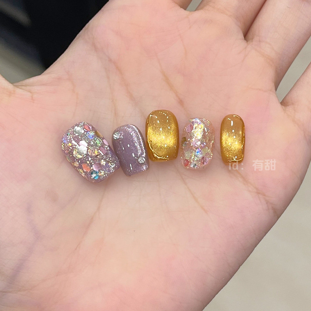 金色猫眼穿戴甲短款纯手工绝美指甲贴片2025新款高级感穿戴款美甲,淘宝优惠券,粉丝福利购,淘宝优惠卷