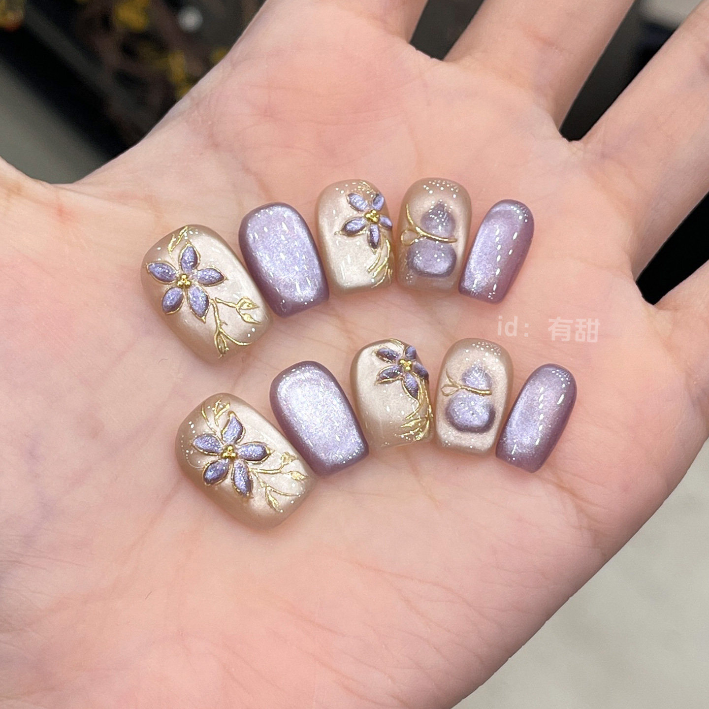 紫色猫眼穿戴甲秋冬高级感显白短款指甲贴片2026新款手工穿戴美甲,淘宝优惠券,粉丝福利购,淘宝优惠卷