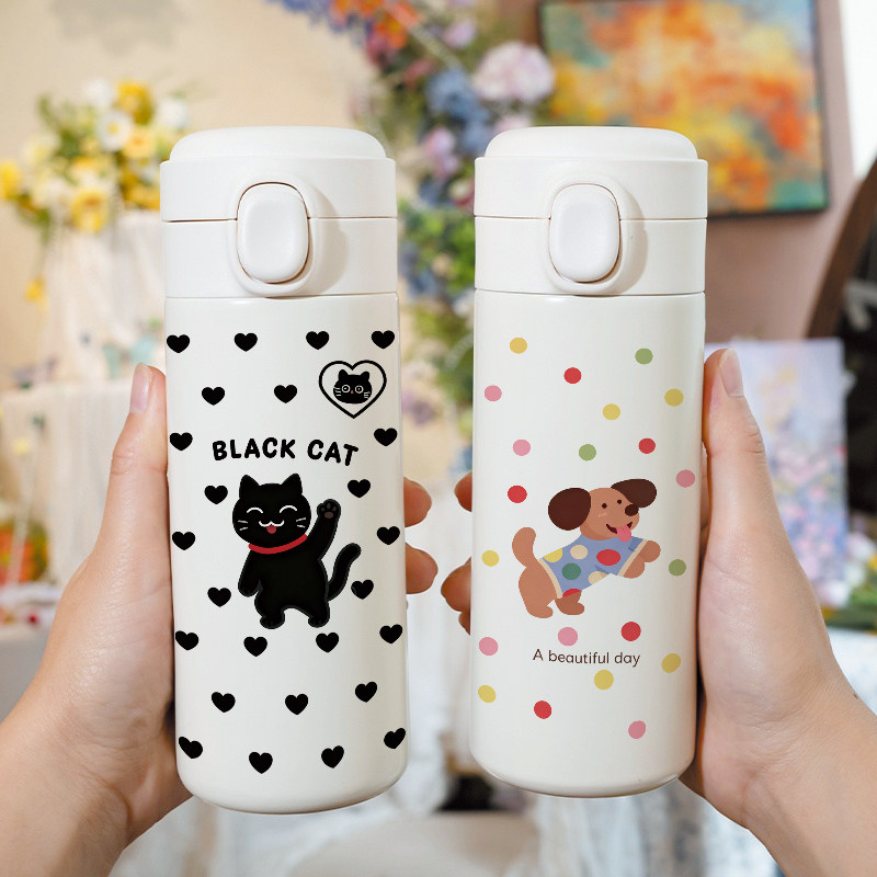 小猫小狗保温杯女生弹盖直饮高颜值水杯子小容量男情侣款便携水壶,淘宝优惠券,粉丝福利购,淘宝优惠卷
