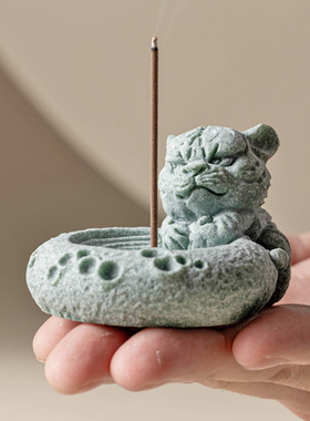 十二生肖虎茶宠摆件家居客厅茶桌装饰摆设青砂石线香香托香插底座