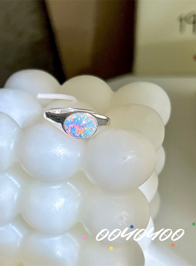 女纯银欧珀石小众简约戒指可调节