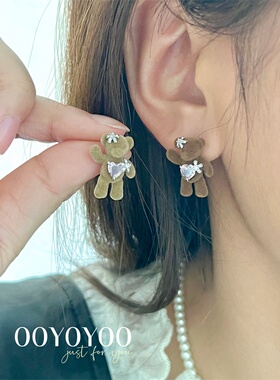 镶钻植绒小熊可爱花朵时髦配饰