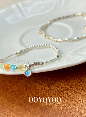原创女纯银彩色串珠月光石手链