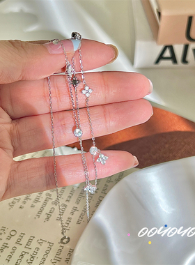 s925纯银锆石女超闪项链锁骨链