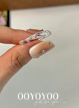 女925纯银彩钻小众轻奢细开口戒