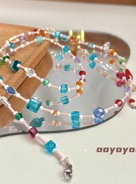多巴胺彩色串珠水晶项链少女感