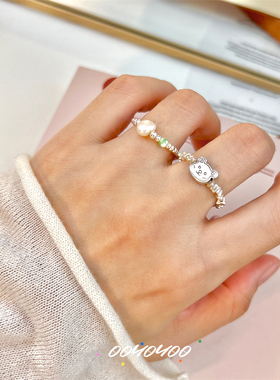 女925纯银ins可爱小熊弹力戒指